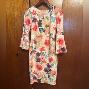 Calvin Klein Floral Bell Sleeve Dress Size 4 Midi